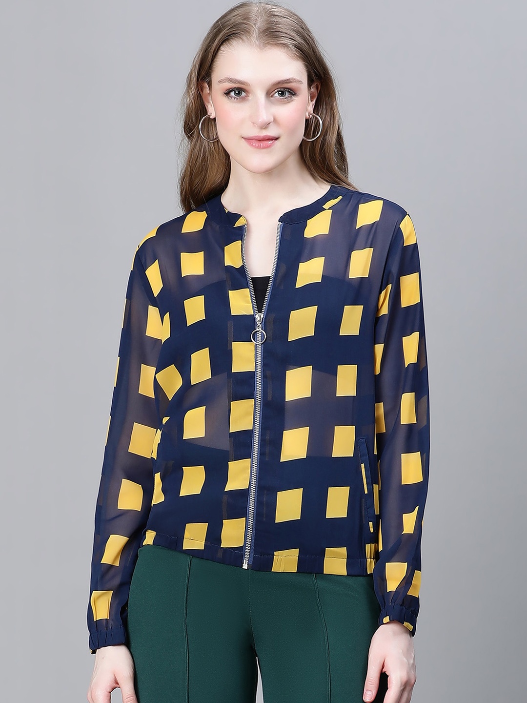 

Oxolloxo Geometric Printed Mandarin Collar Lightweight Tailored Jacket, Blue