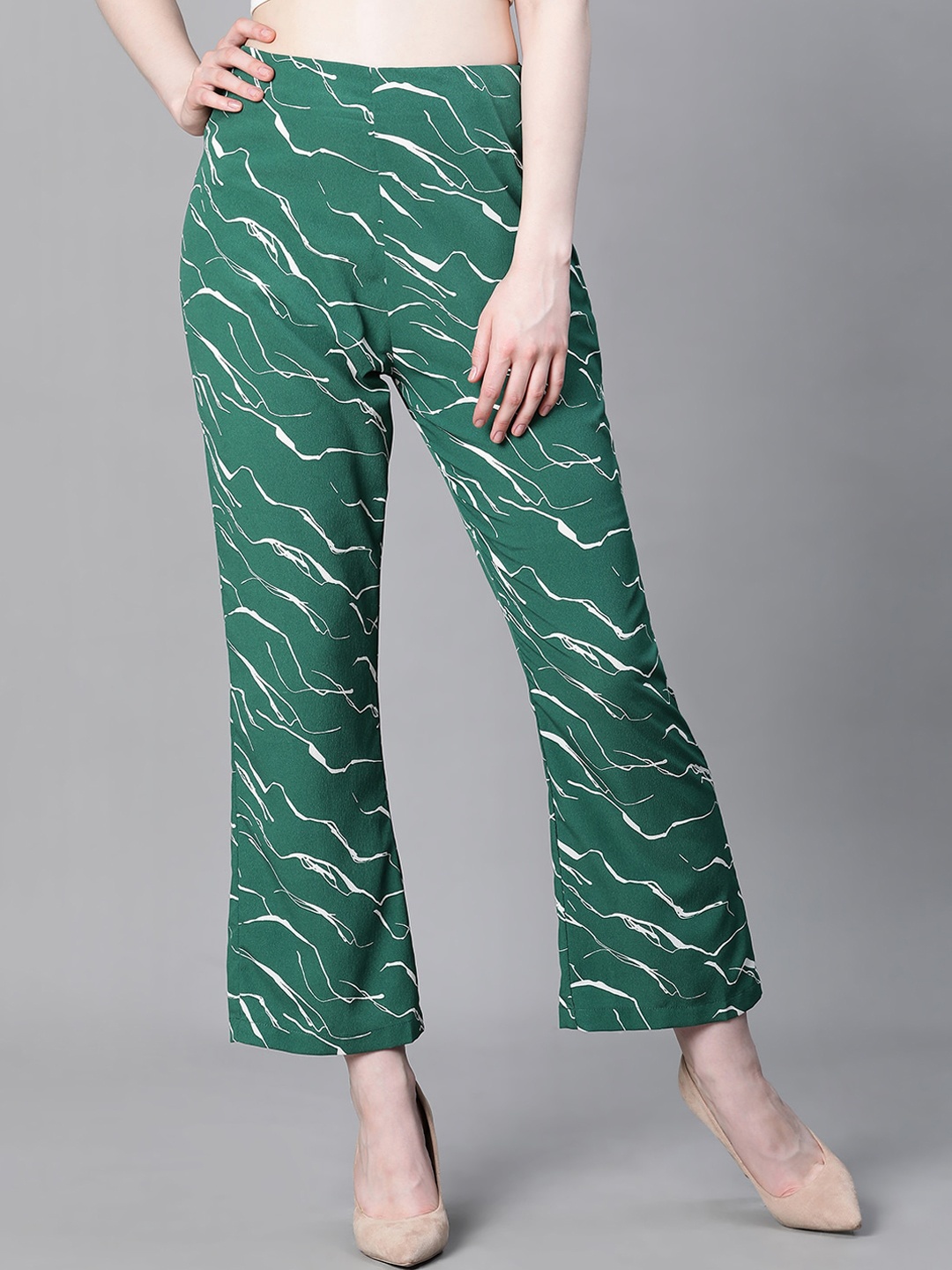 

Oxolloxo Women Abstract Printed Relaxed Straight Leg Bootcut Trousers, Green