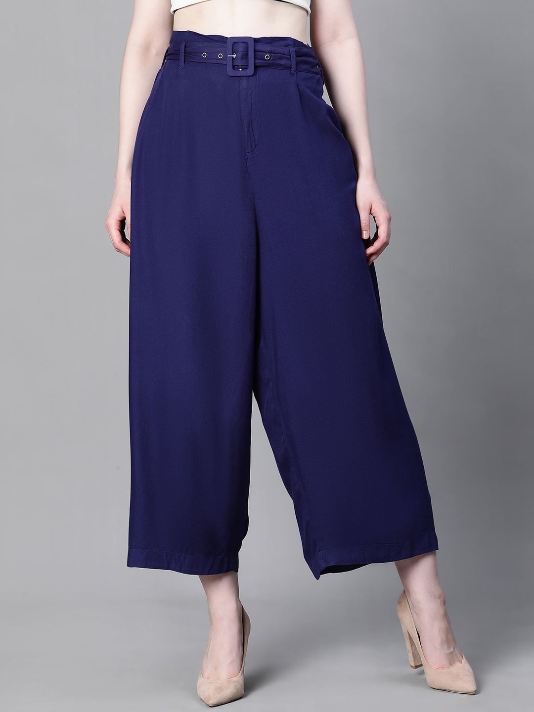 

Oxolloxo Women Relaxed Flared Easy Wash Culottes Trousers, Navy blue