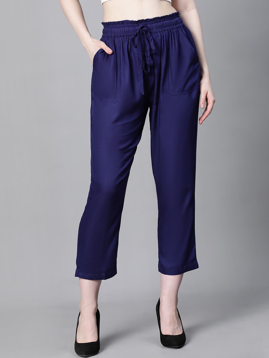 

Oxolloxo Women Tailored Tapered Fit Easy Wash Trousers, Navy blue