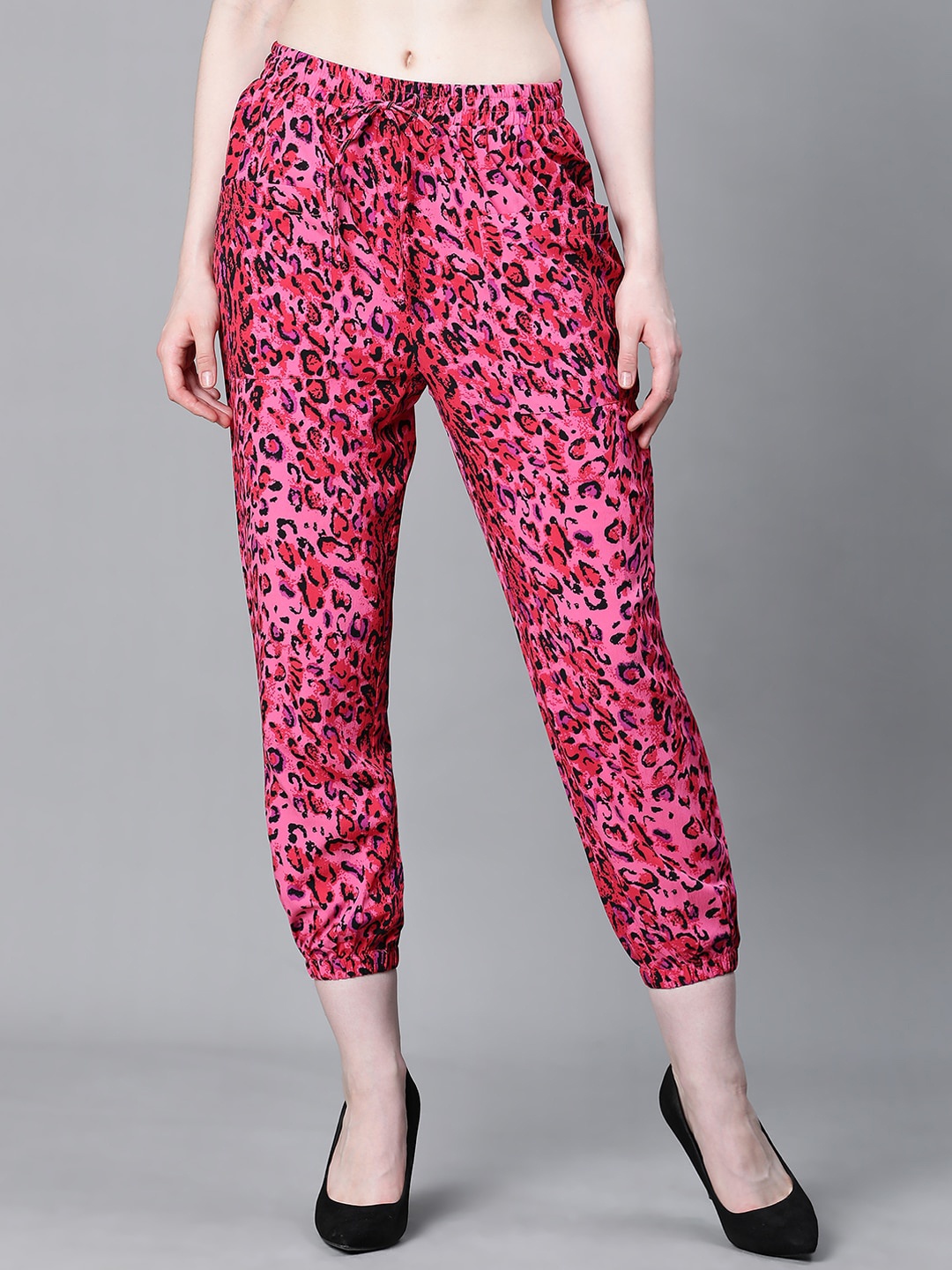 

Oxolloxo Women Animal Printed Classic Tapered Fit Easy Wash Joggers, Pink