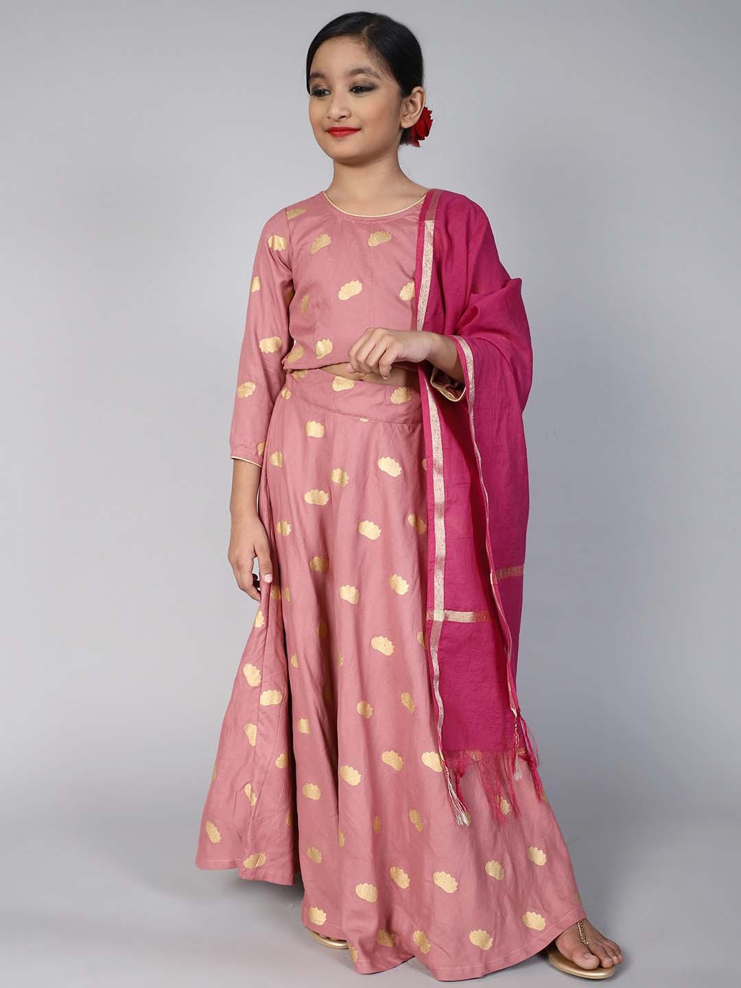 

Aks Kids Girls Printed Ready to Wear Lehenga & Blouse With Dupatta, Mauve