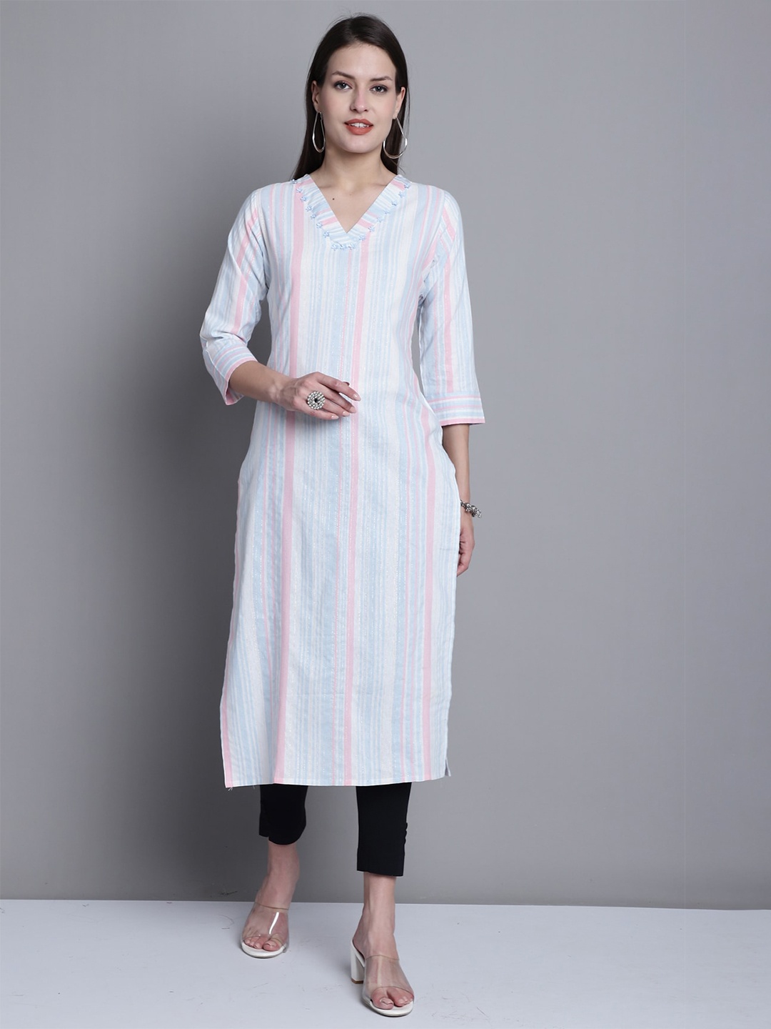 

Rajnandini Striped Straight Kurta, White
