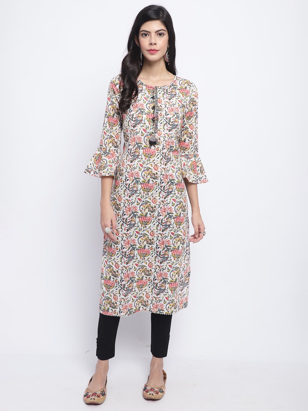 

Rajnandini Floral Printed Straight Kurta, White