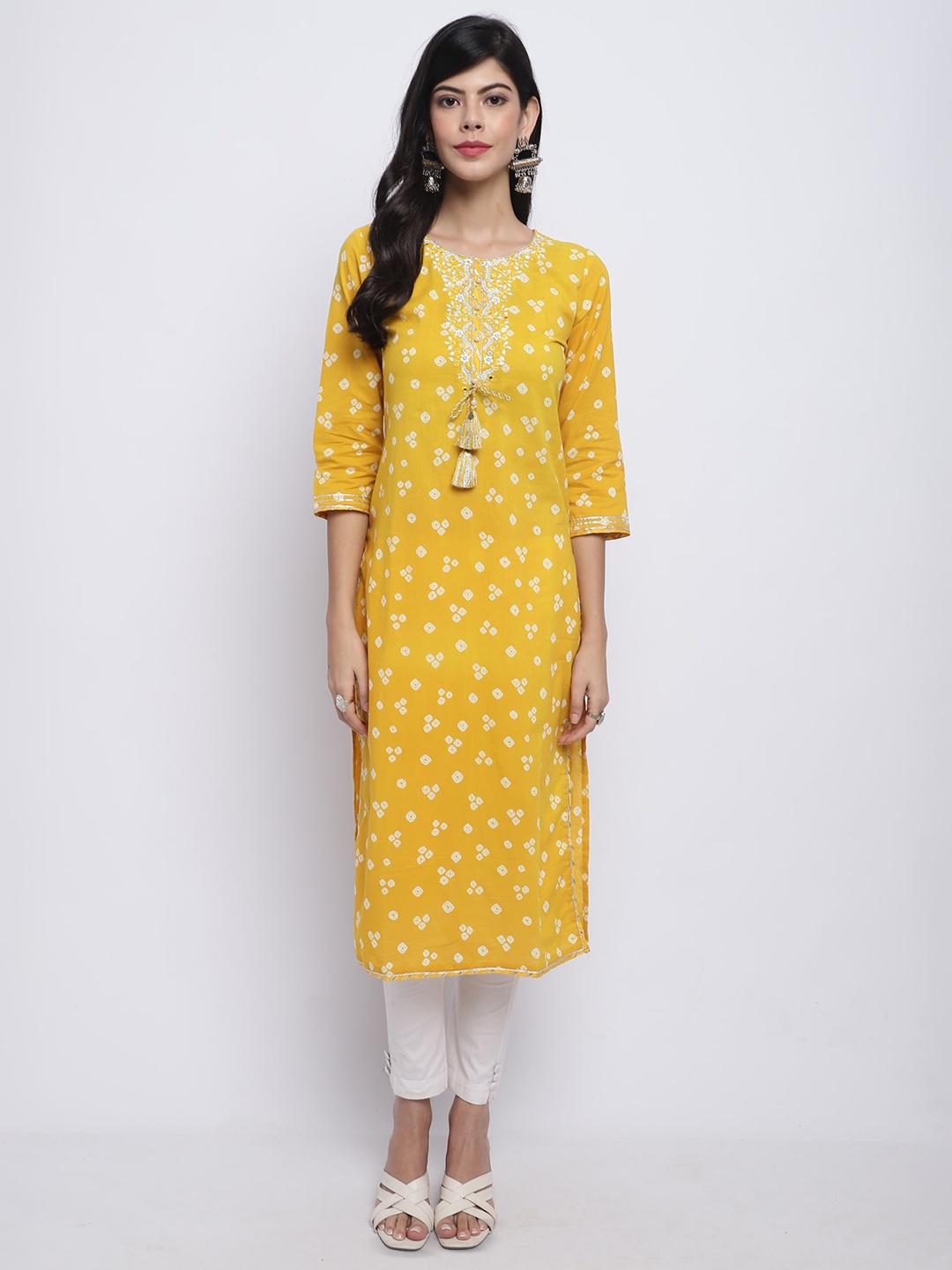 

Rajnandini Bandhani Printed Cambric Cotton Kurta, Yellow