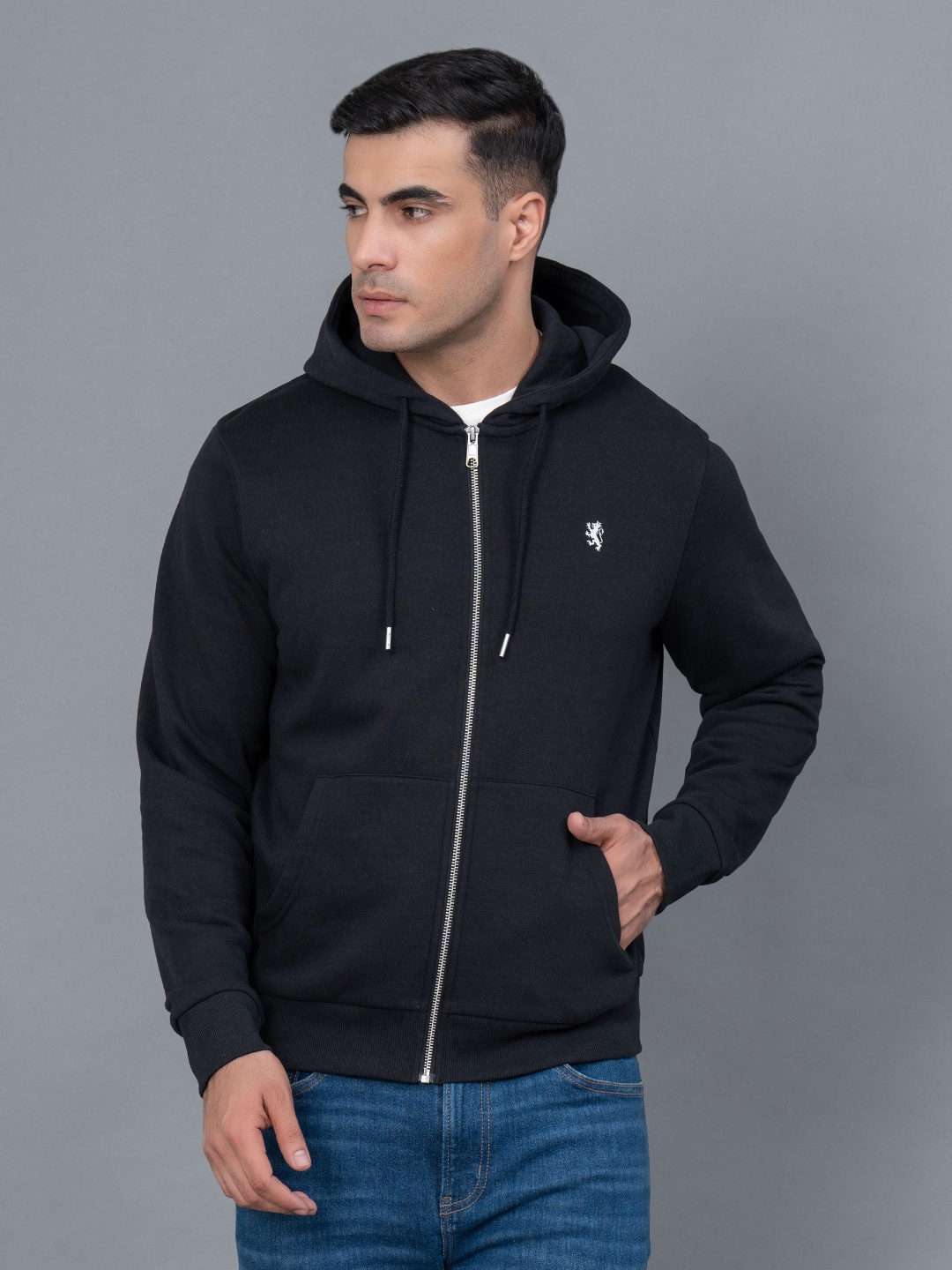 

Red Tape Men Hooded Fleece Front-Open Sweatshirt, Black