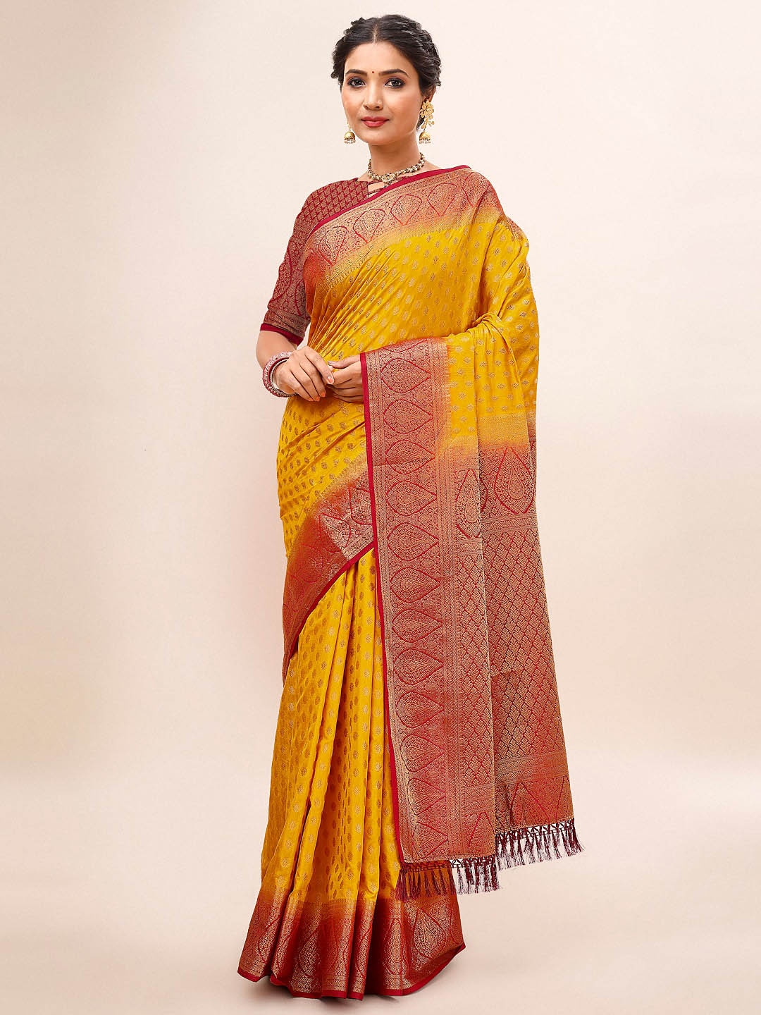 

Mitera Woven Design Zari Pure Silk Saree, Yellow