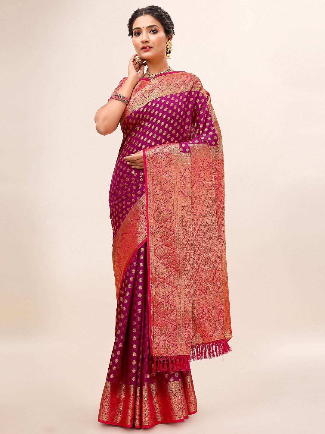

Mitera Ethnic Motifs Woven Design Zari Saree, Purple