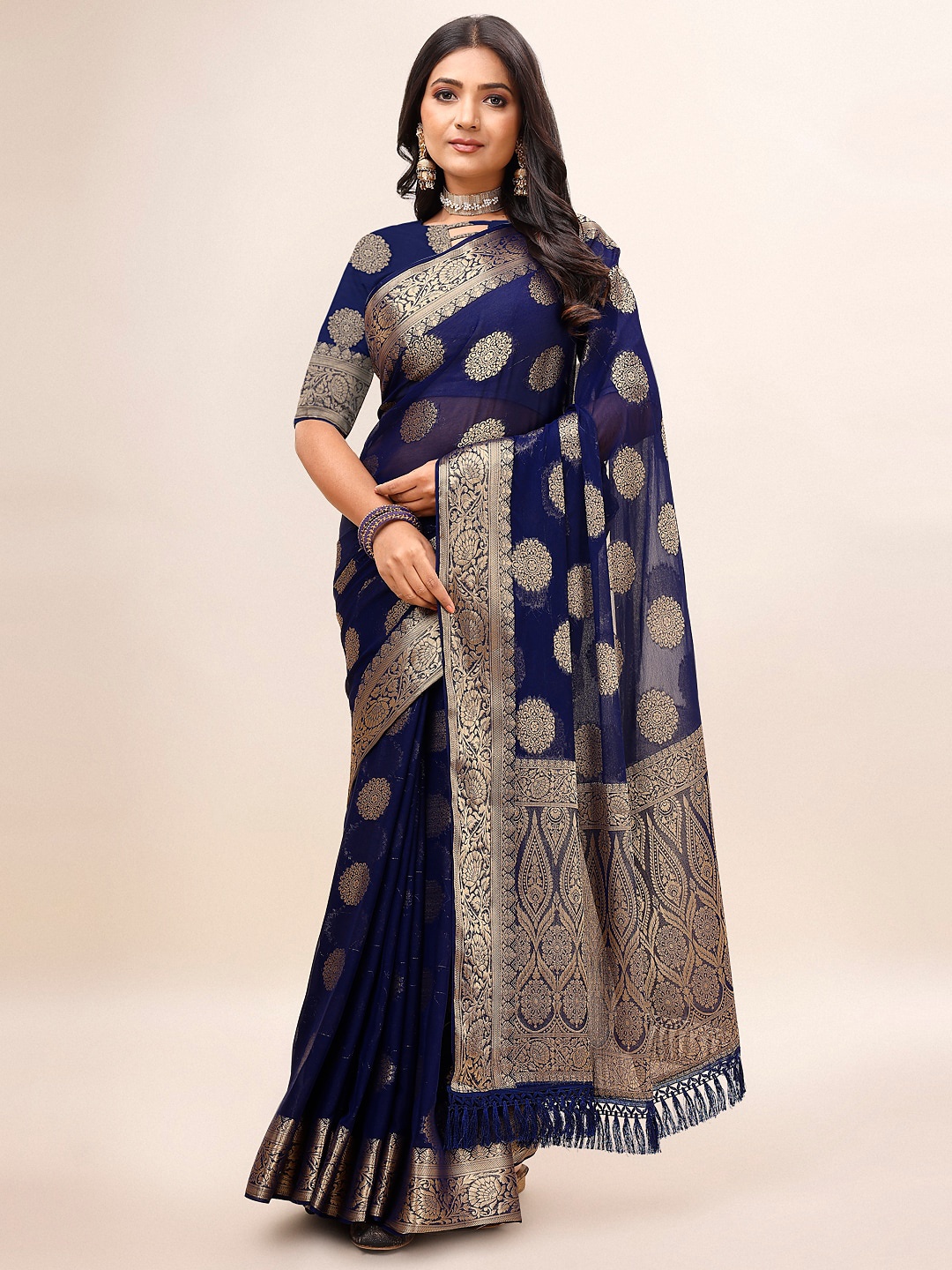 

Mitera Woven Design Zari Pure Chiffon Saree, Blue