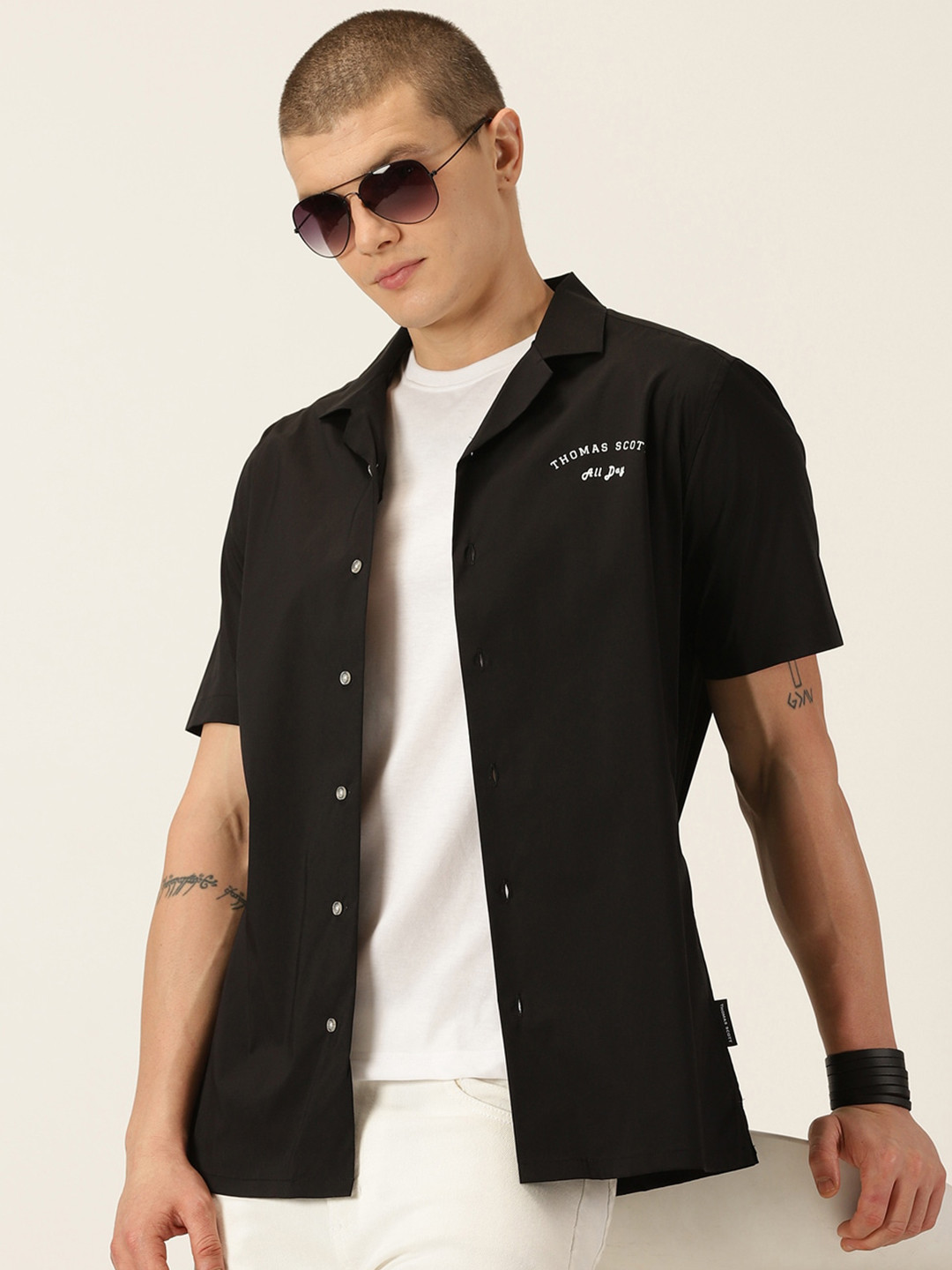

Thomas Scott Classic Slim Fit Cuban Collar Casual Shirt, Black