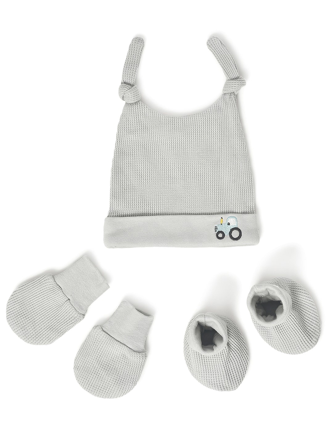 

MiArcus Unisex Kids Cotton Beanie With Mittens And Booties Set, Grey