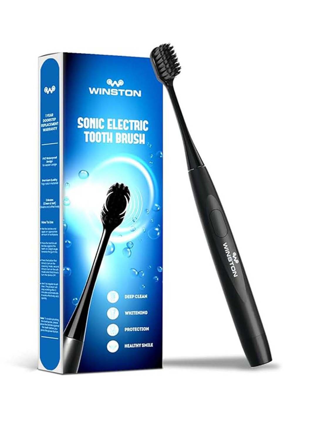 

WINSTON Sonic Electric Toothbrush with Soft Charcoal Bristles & 2 Cleaning Modes - Black