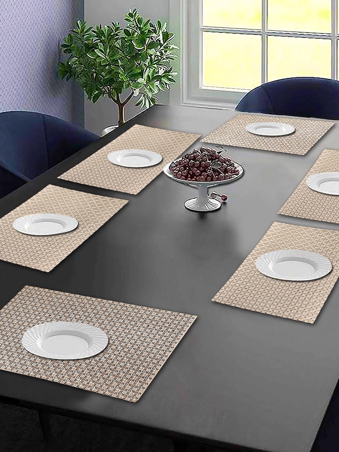 

Dakshya Industries Gold Toned 6 Pieces Floral Rectangular Table Placemats