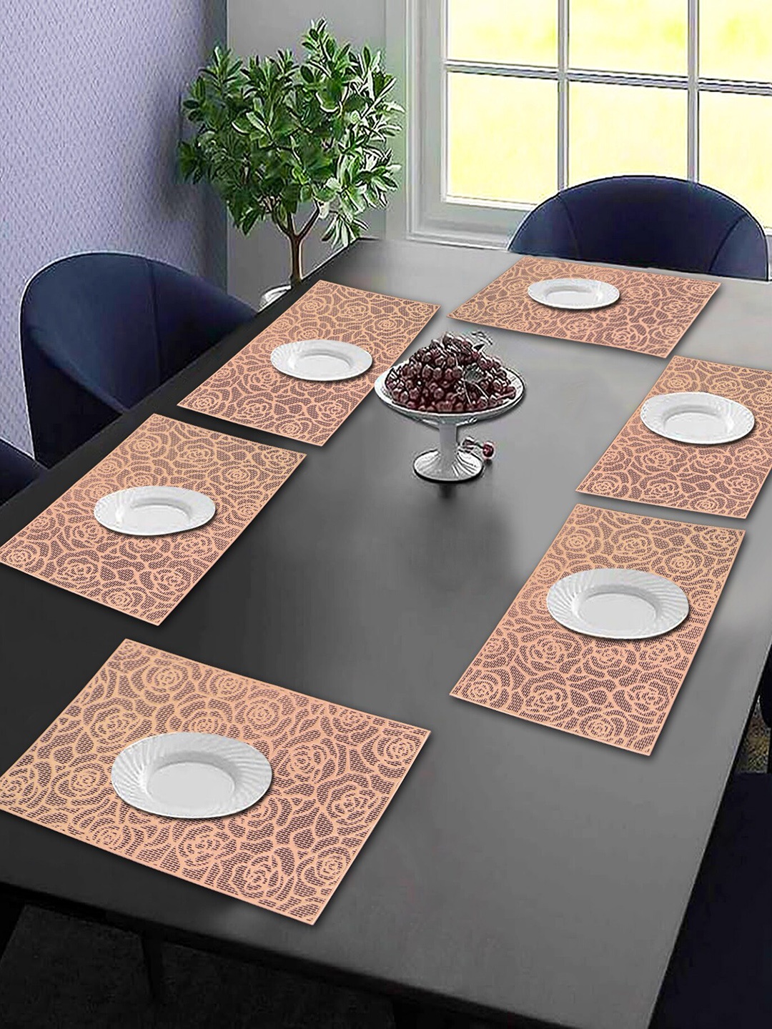 

Dakshya Industries Copper-Coloured 6-Pieces Floral Rectangular Table Placemats