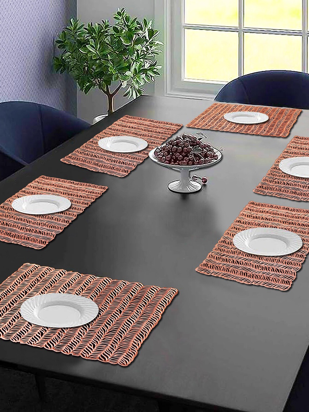 

Dakshya Industries Copper-Coloured 6-Pieces Floral Rectangular Table Placemats