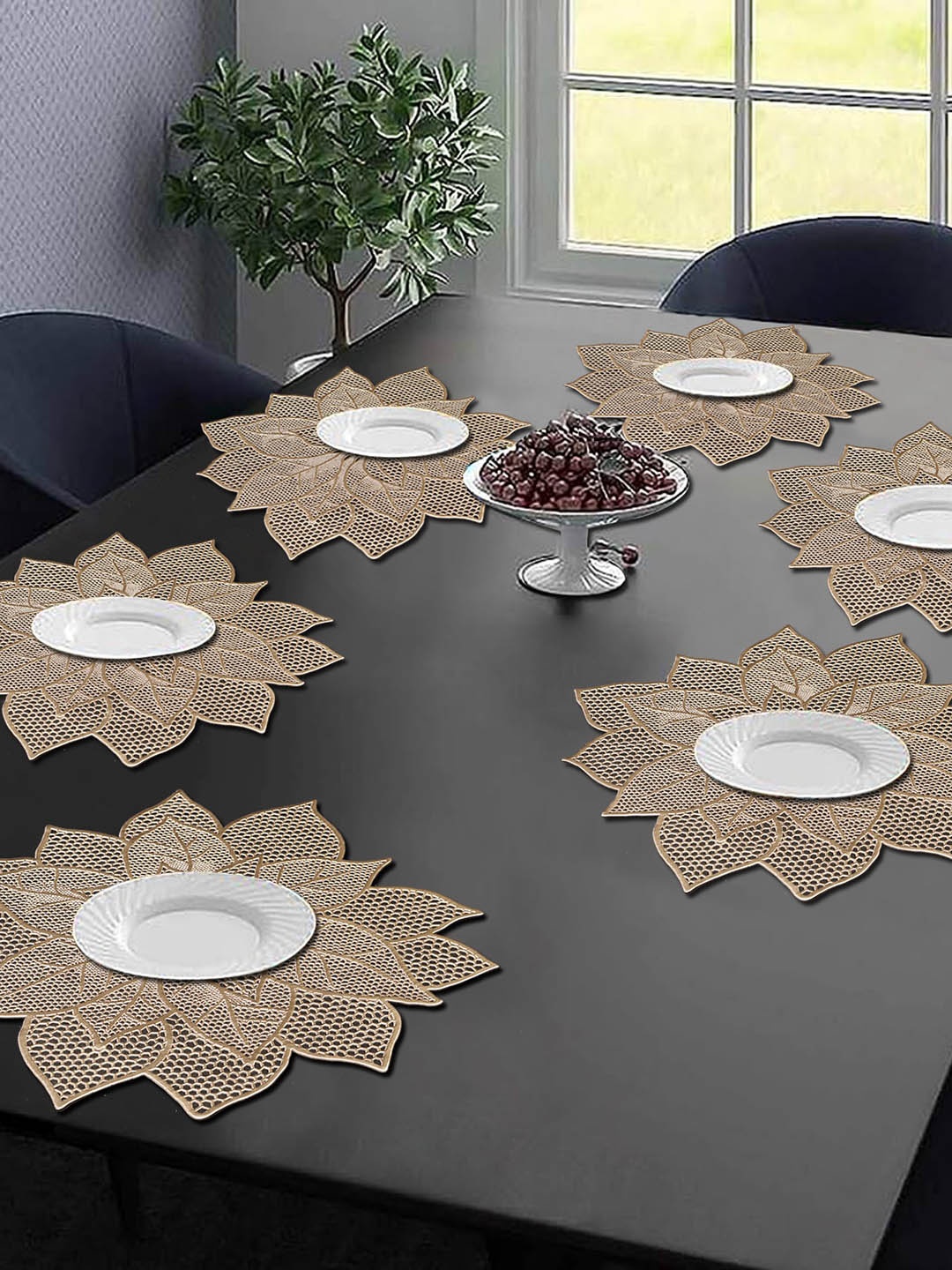 

Dakshya Industries Gold Toned 6 Pieces Floral Table Placemats
