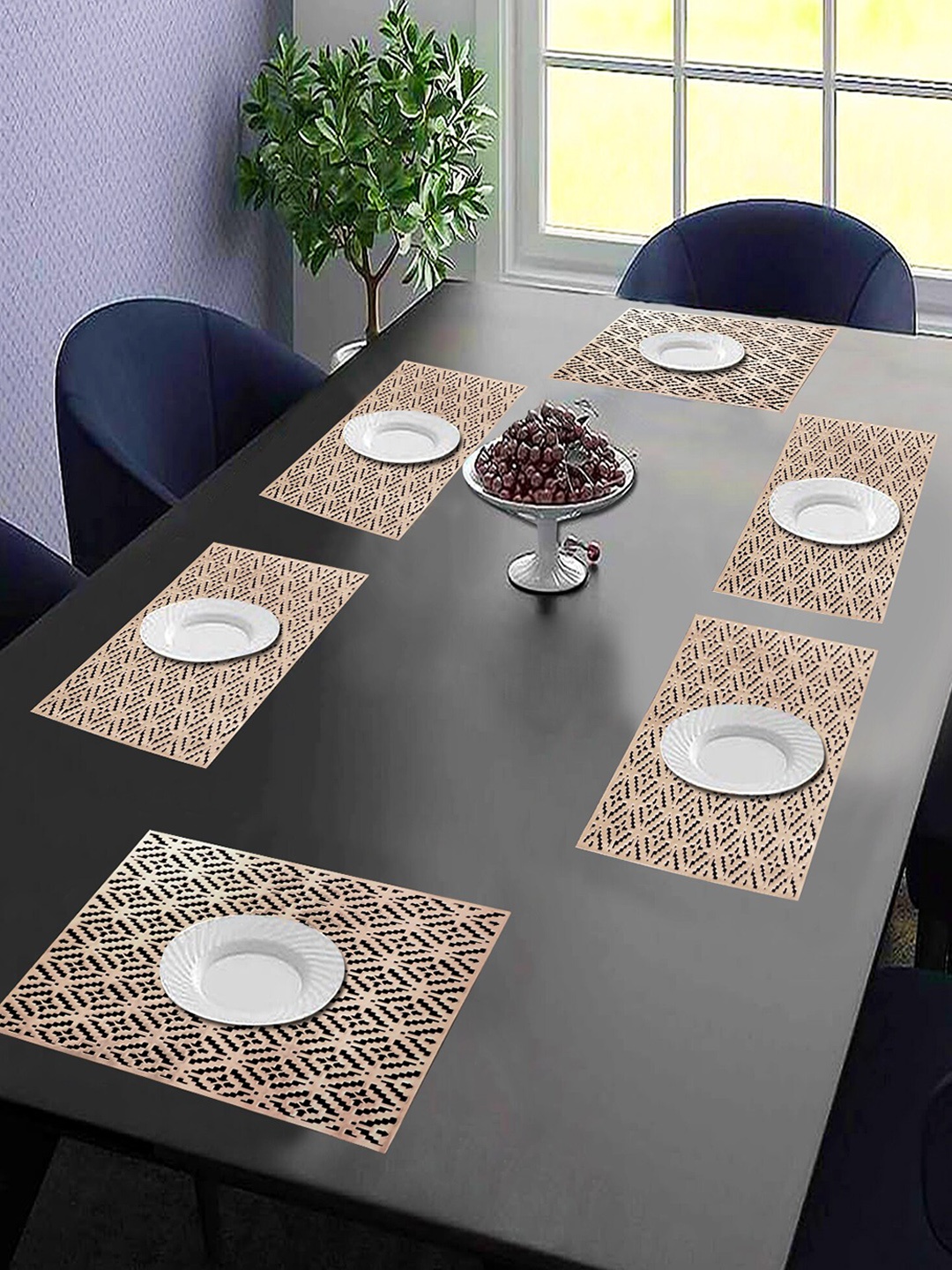 

Dakshya Industries Gold-Coloured 6 Pieces Floral Rectangular Table Placemats