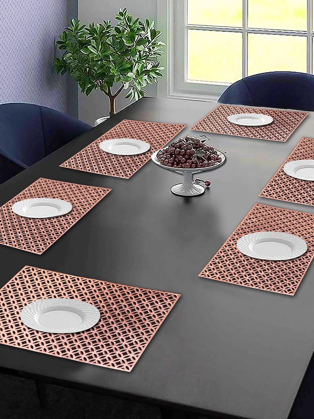 

Dakshya Industries Copper-Coloured 6 Pieces Floral Round Table Placemats