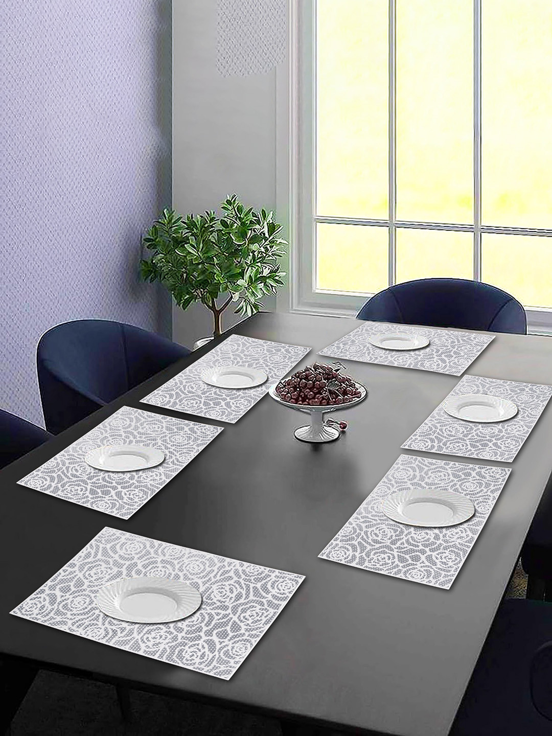 

Dakshya Industries 6-Pcs White Floral Rectangular Table Placemats