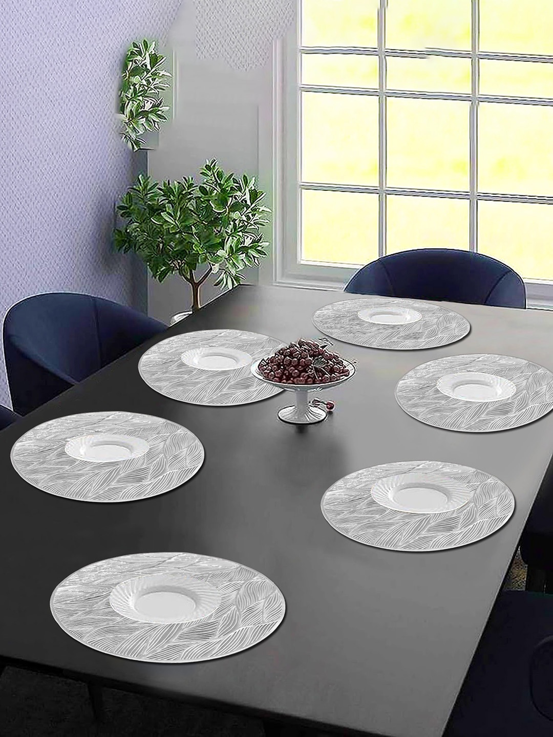 

Dakshya Industries 6-Pcs Grey Floral Round Table Placemats