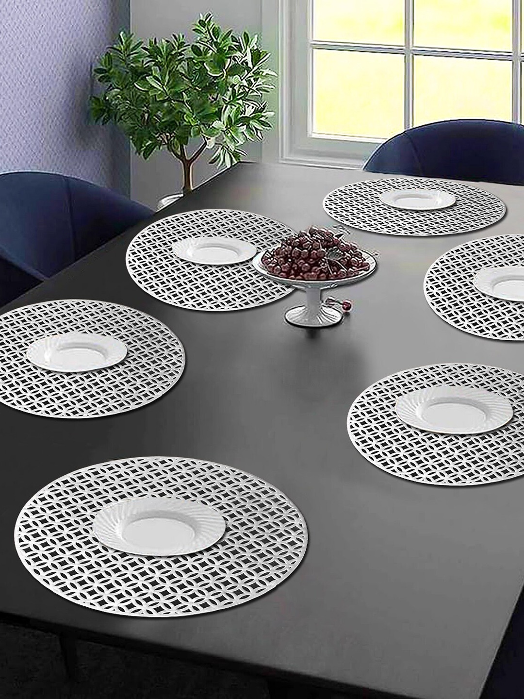 

Dakshya Industries 6-Pcs Grey Floral Round Table Placemats