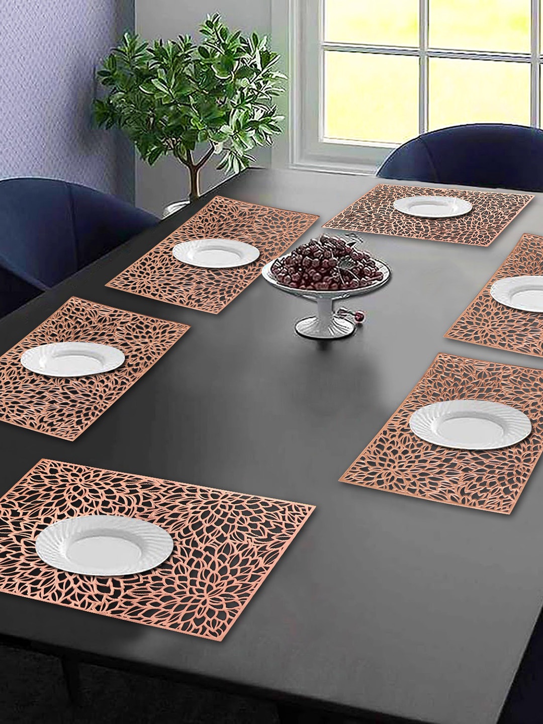 

Dakshya Industries 6-Pcs Copper-Toned Self-Design Rectangular Table Placemats