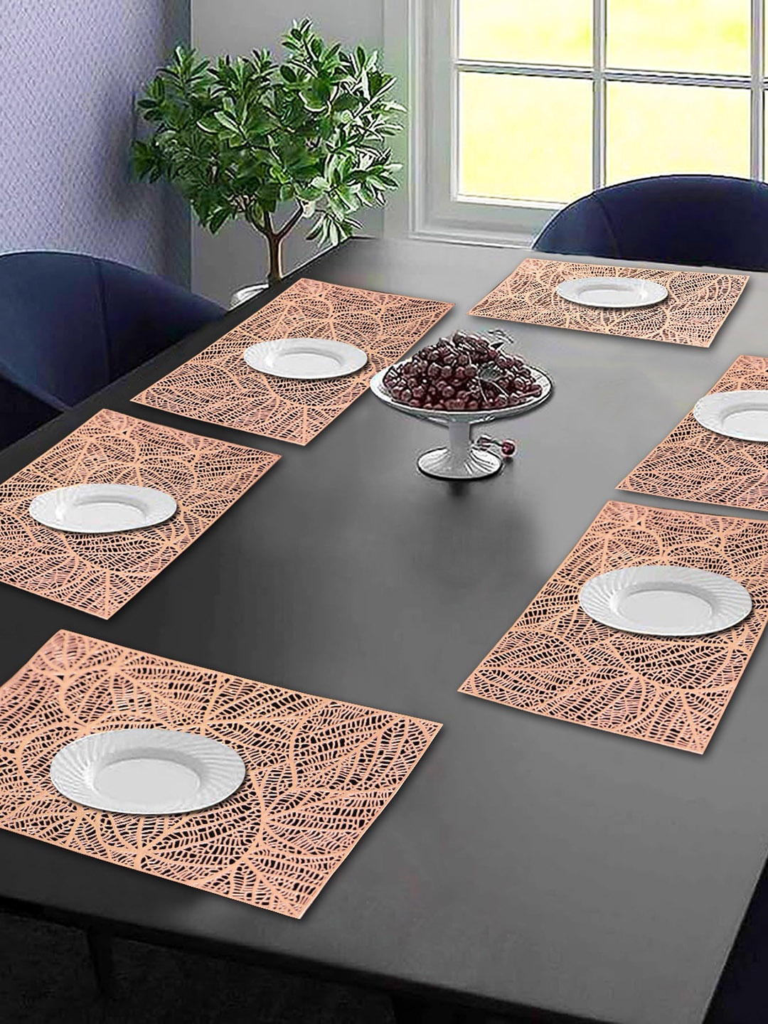 

Dakshya Industries Copper Toned 6 Pieces Floral Rectangular Table Placemats