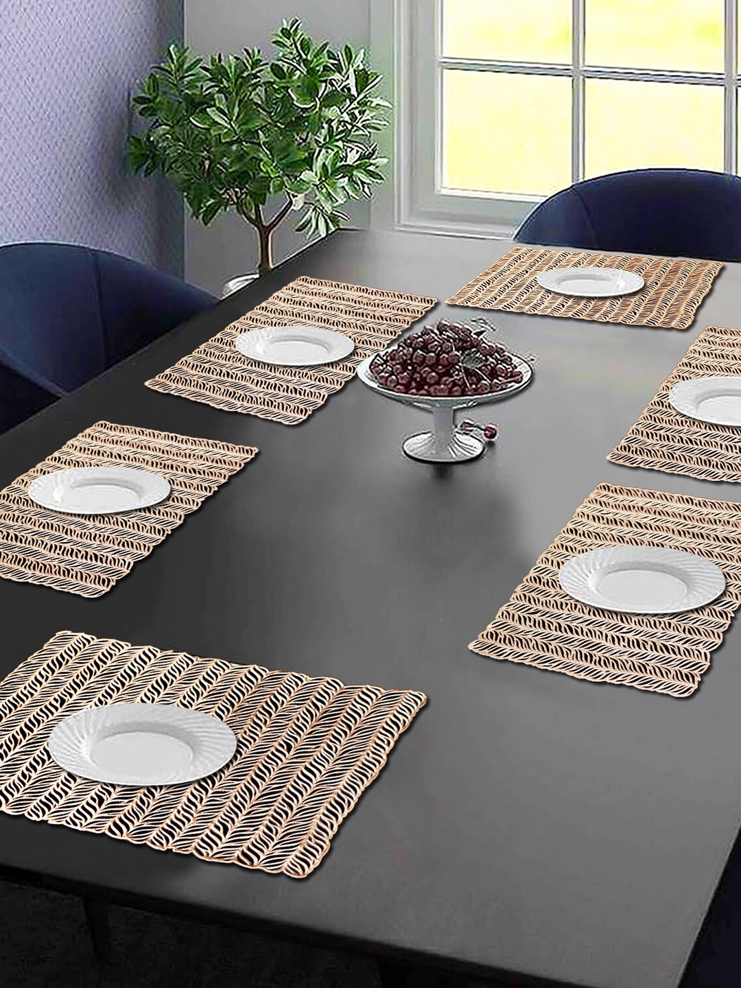 

Dakshya Industries Gold Toned 6 Pieces Floral Rectangular Table Placemats