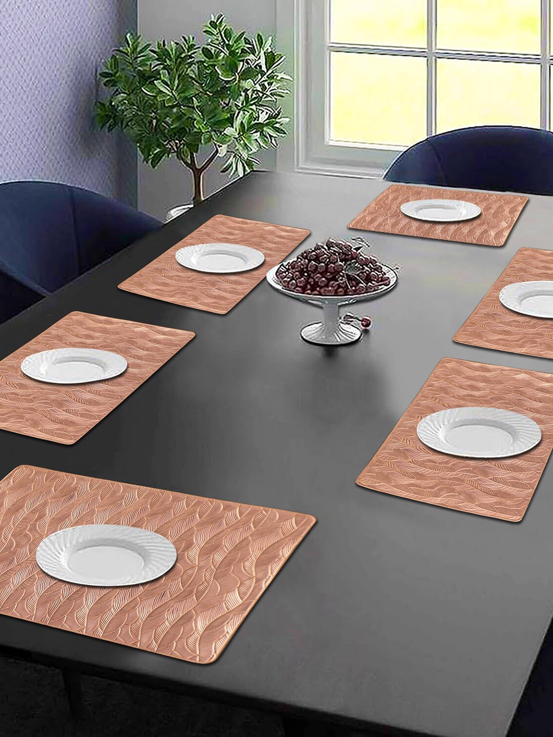 

Dakshya Industries Copper Toned 6 Pieces Floral Rectangular Table Placemats