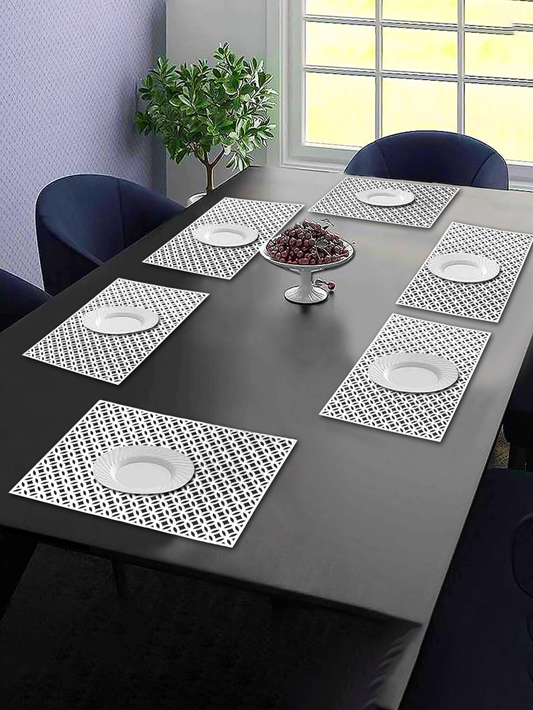 Dakshya Industries Silver Toned 6 Pieces Floral Rectangular Table Placemats