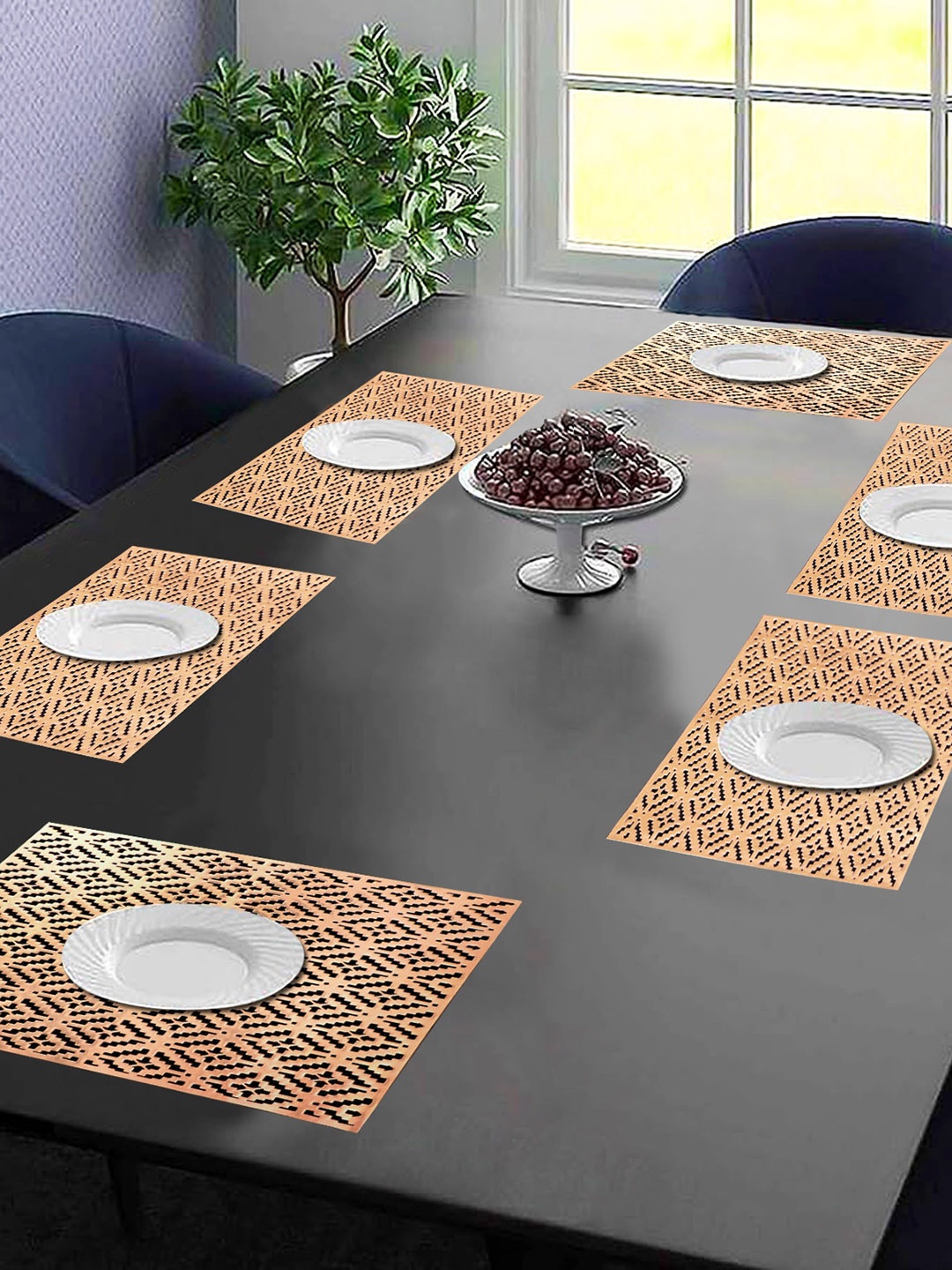 

Dakshya Industries 6-Pcs Copper-Toned Self Design Rectangular Table Placemats