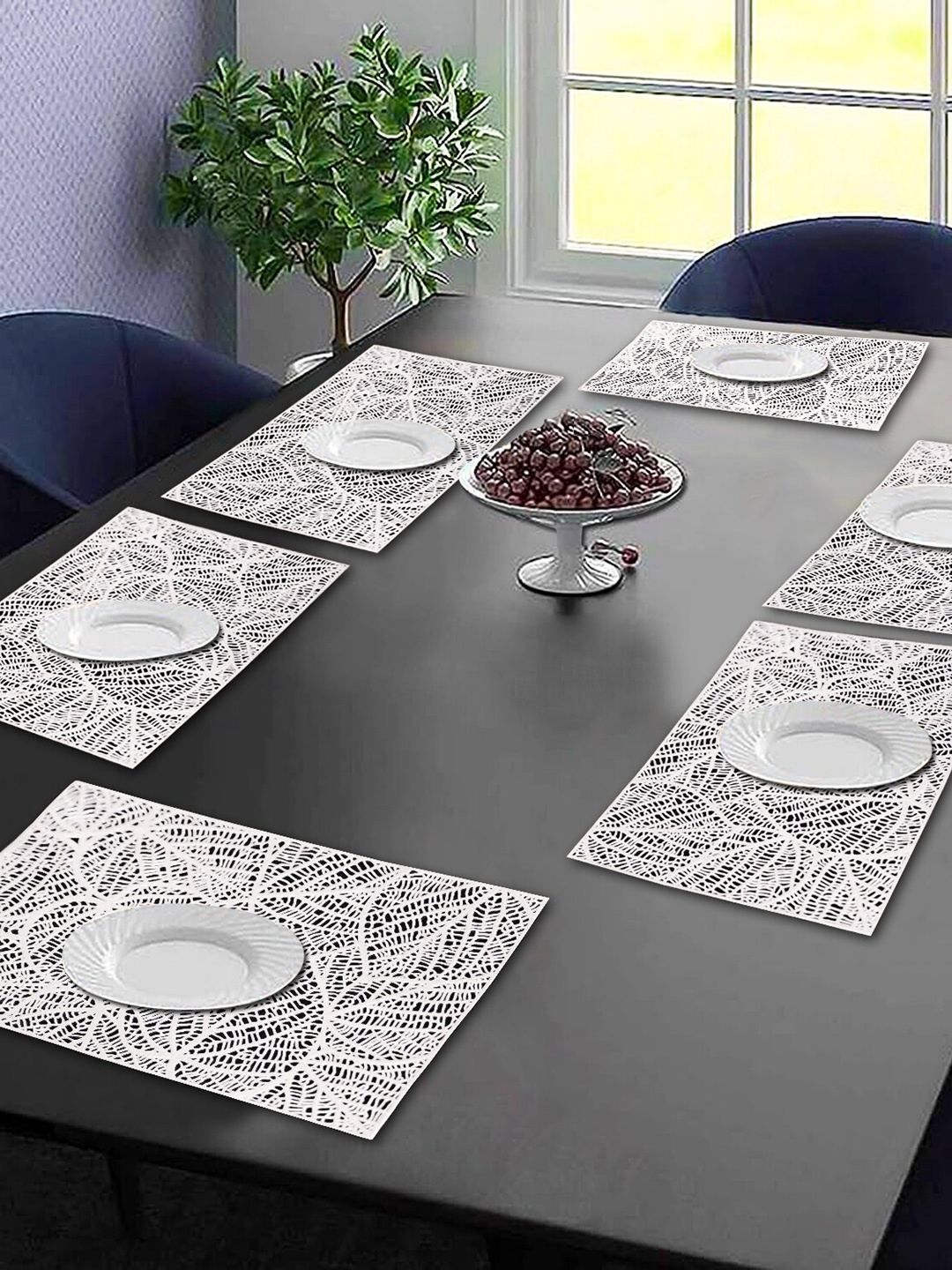 

Dakshya Industries Silver Toned 6 Pieces Floral Rectangular Table Placemats