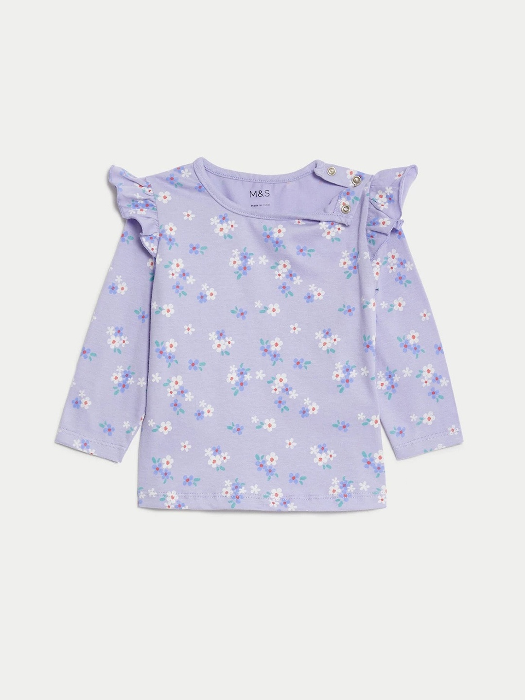 

Marks & Spencer Girls Floral Printed Ruffles Cotton Top, Purple