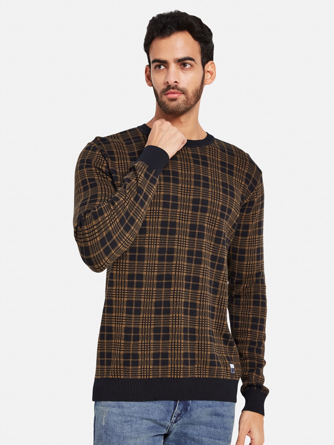 

METTLE Checked Cotton Pullover Sweater, Brown