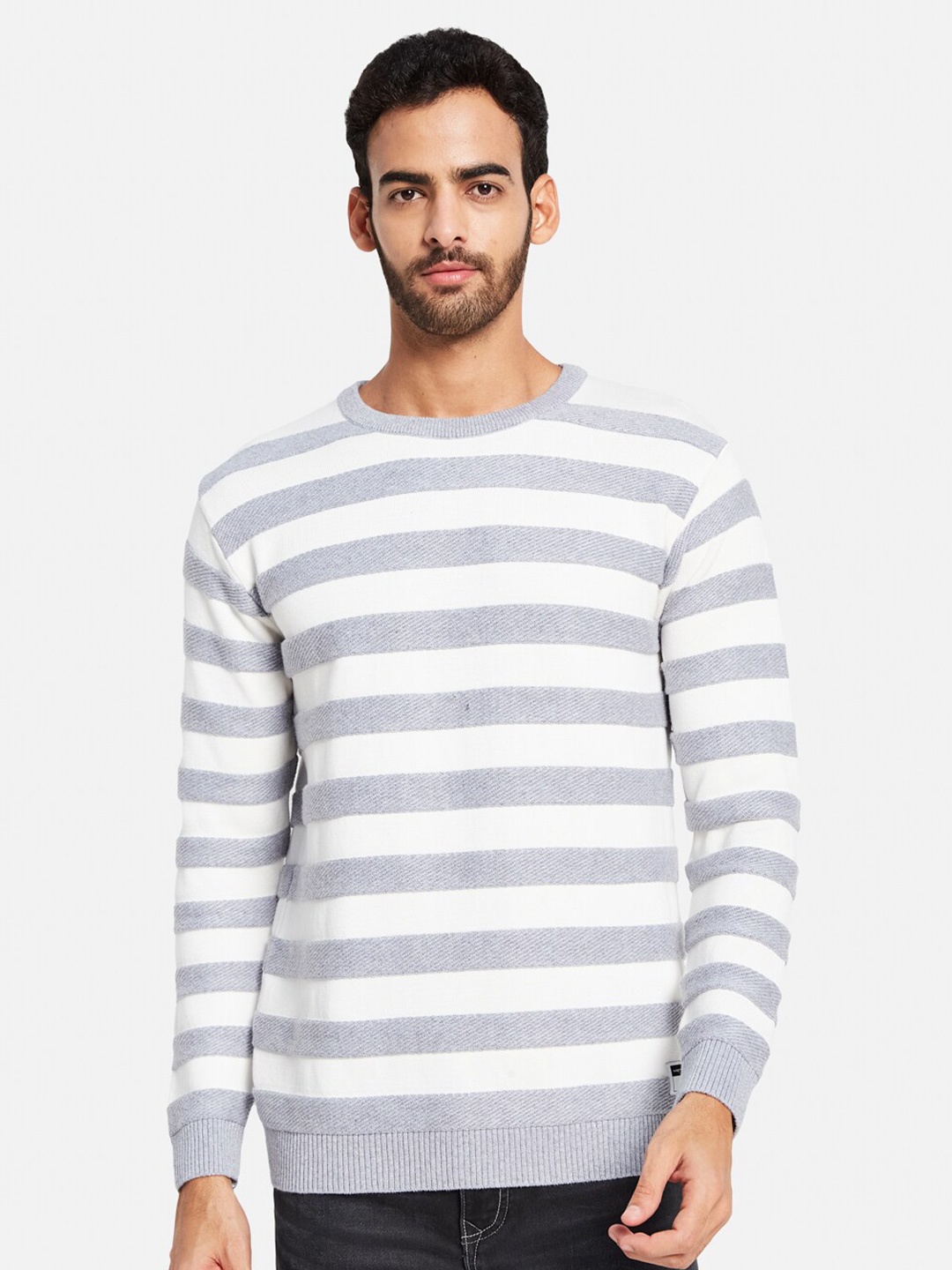 

METTLE Striped Cotton Pullover, Grey