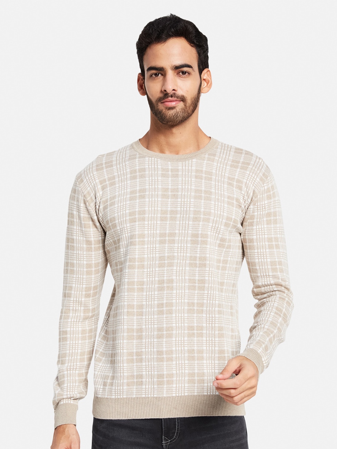 

METTLE Checked Cotton Pullover Sweater, Beige