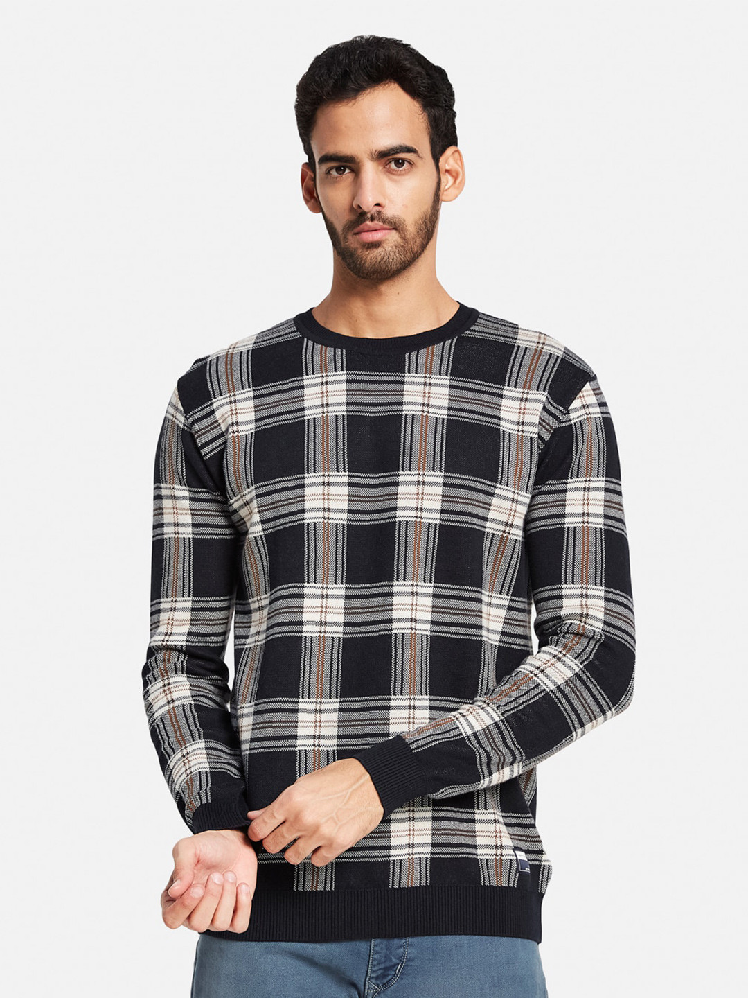 

METTLE Checked Cotton Pullover, Black