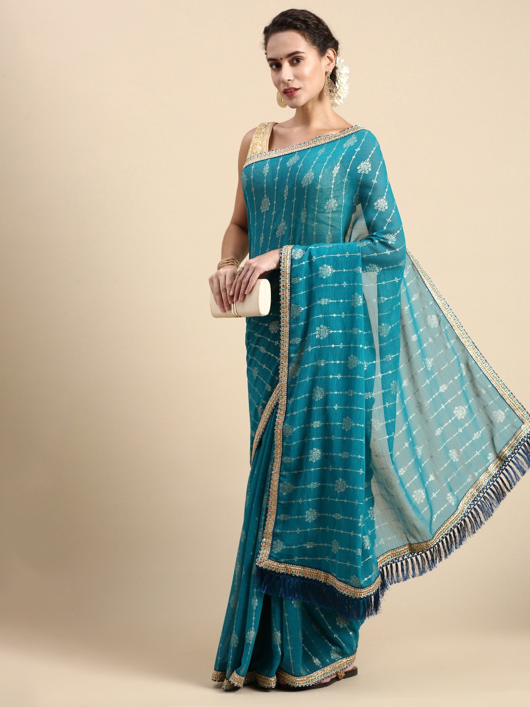 

Mitera Ethnic Motifs Woven Design Zari Saree, Turquoise blue