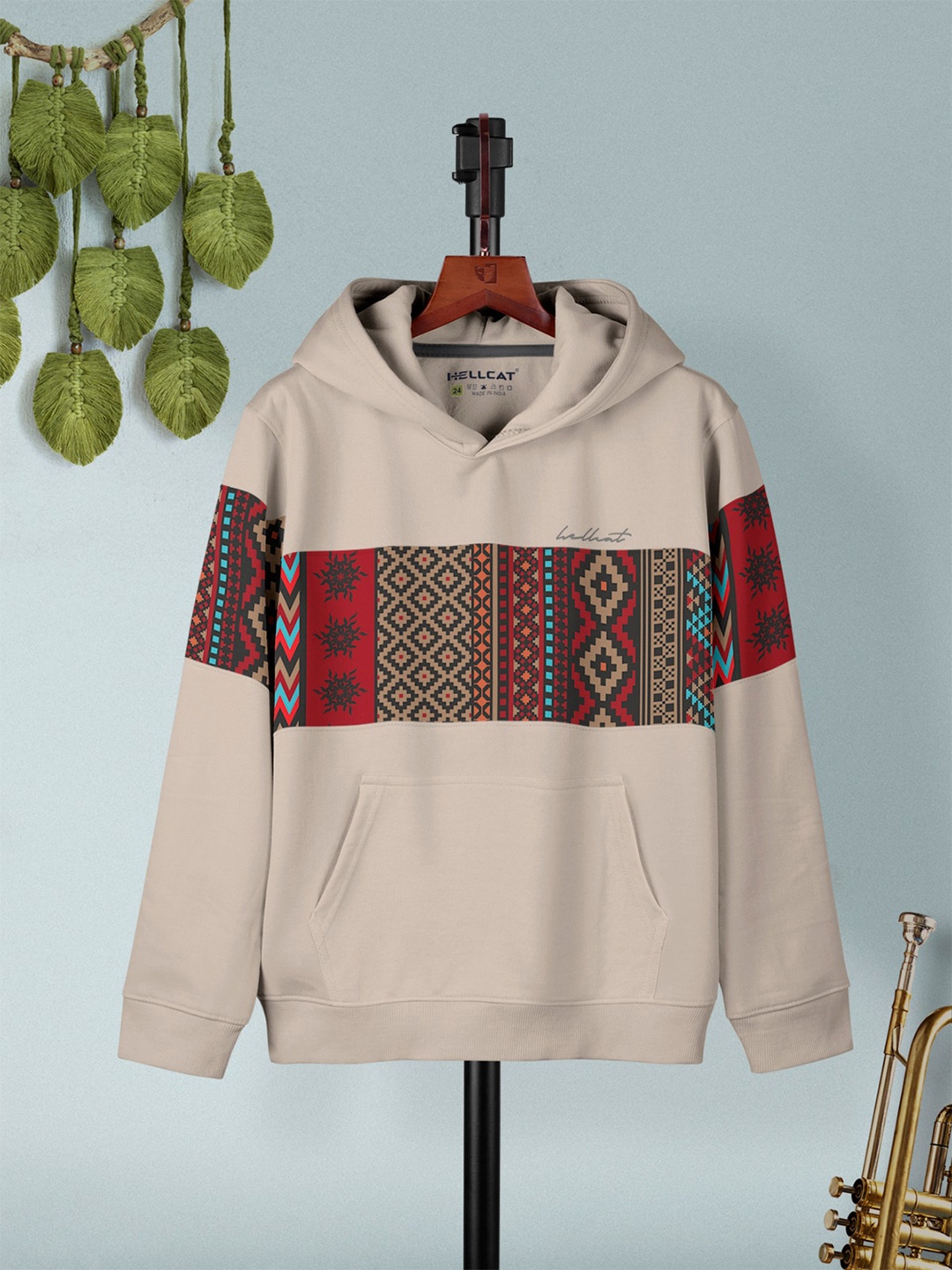 

HELLCAT Boys Geometric Printed Hooded Sweatshirt, Beige
