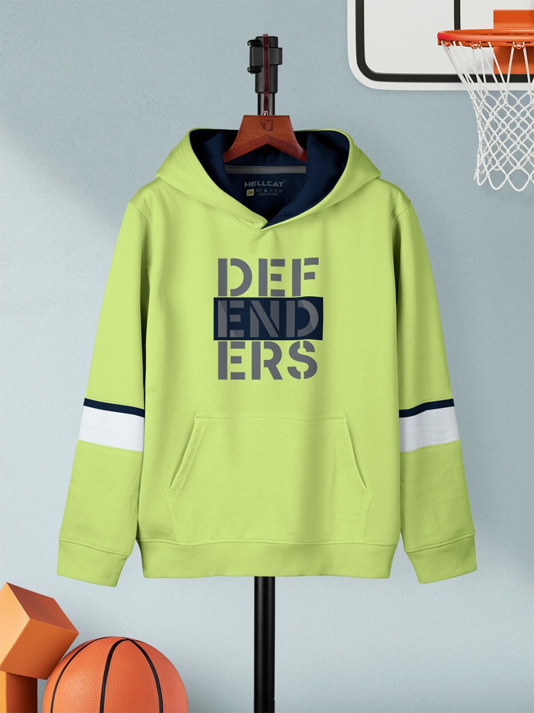 

HELLCAT Boys Typography Printed Hooded Sweatshirt, Green