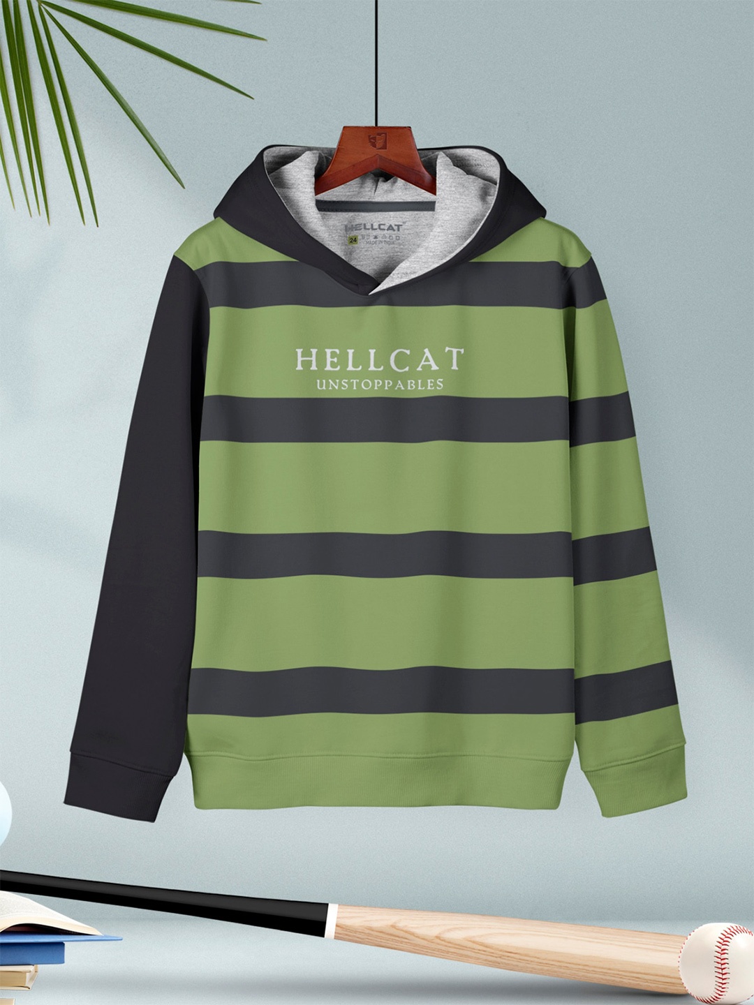 

HELLCAT Boys Striped Hooded Pullover, Green