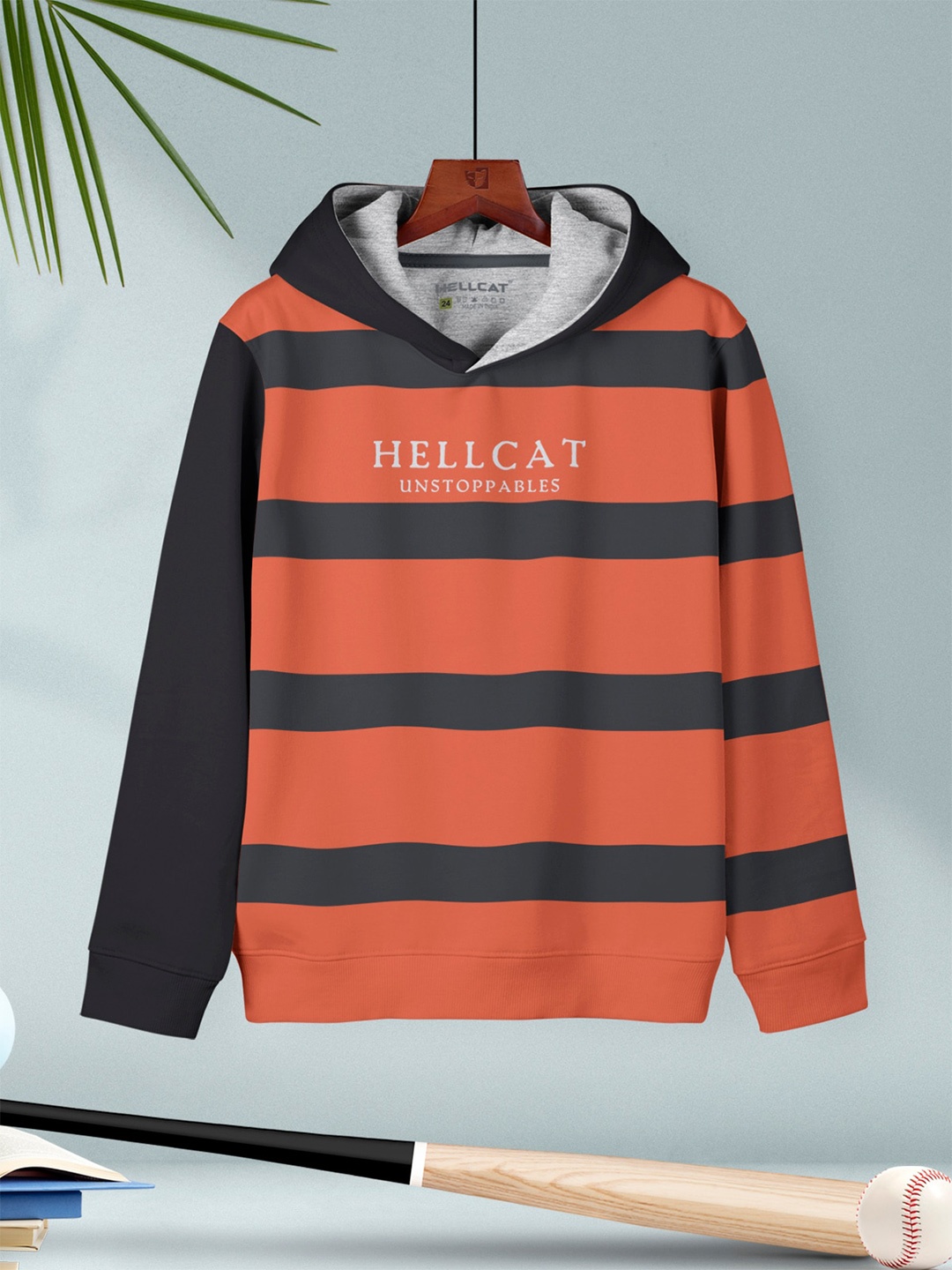 

HELLCAT Boys Striped Hooded Long Sleeve Pullover Sweatshirt, Orange