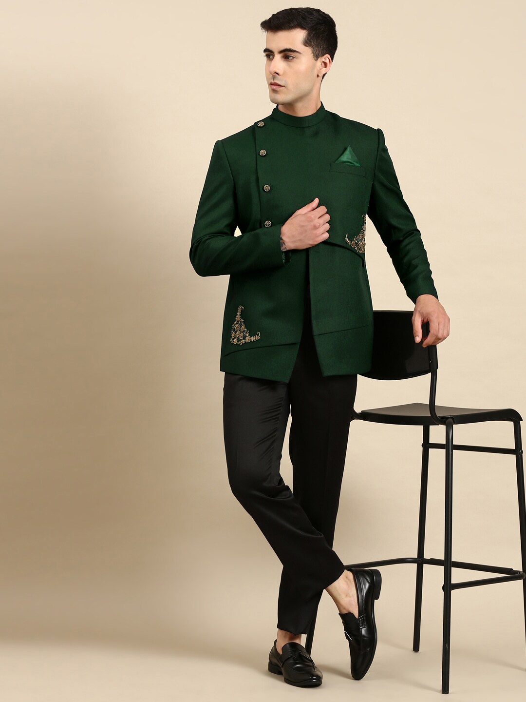 

TheEthnic.Co Embroidered Bandhgala Blazer, Green