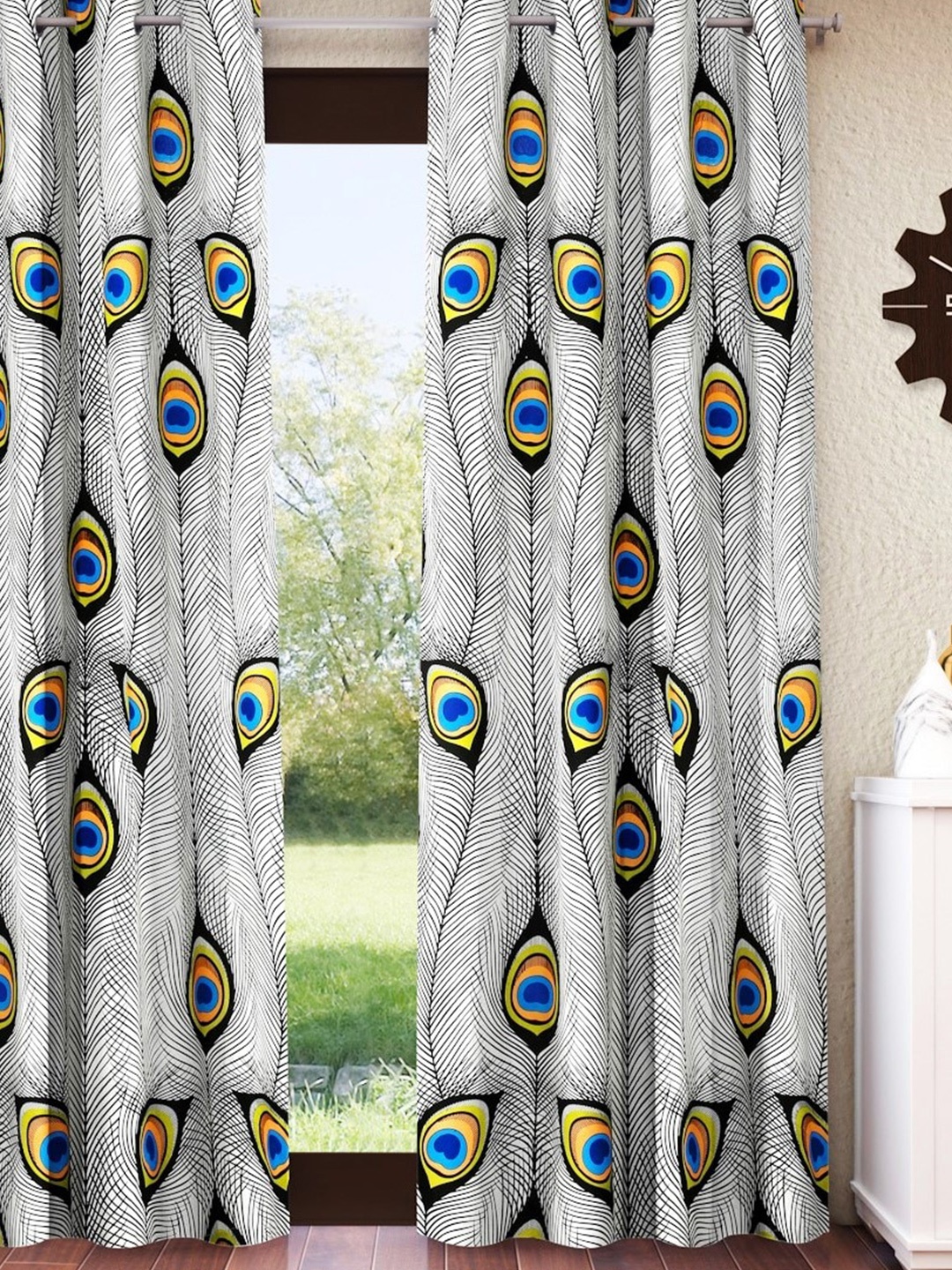 

Home Sizzler White & Black Ethnic Motifs Pure Cotton Room Darkening Door Curtain