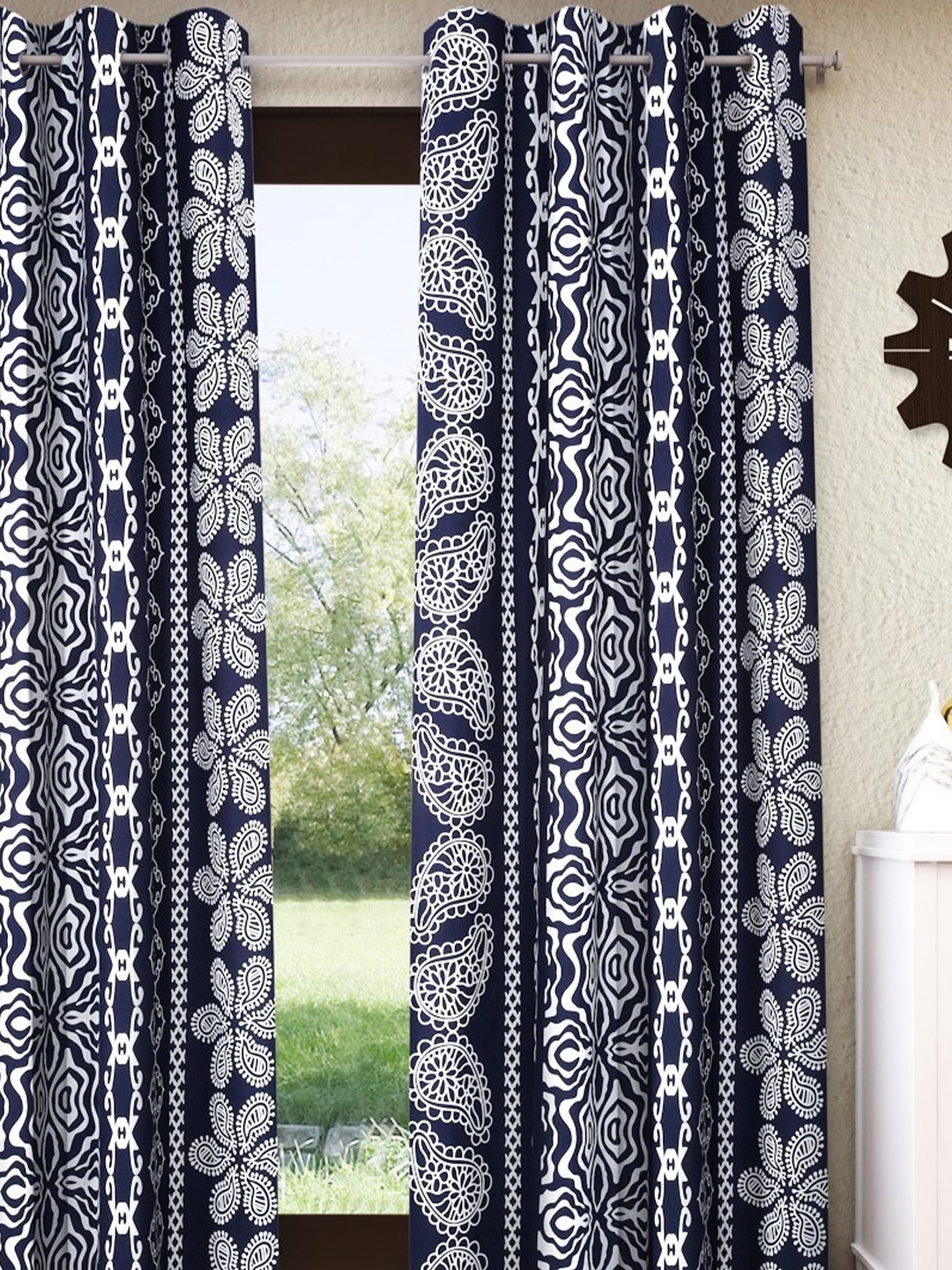 

Home Sizzler Blue & White Room Darkening Door Curtain