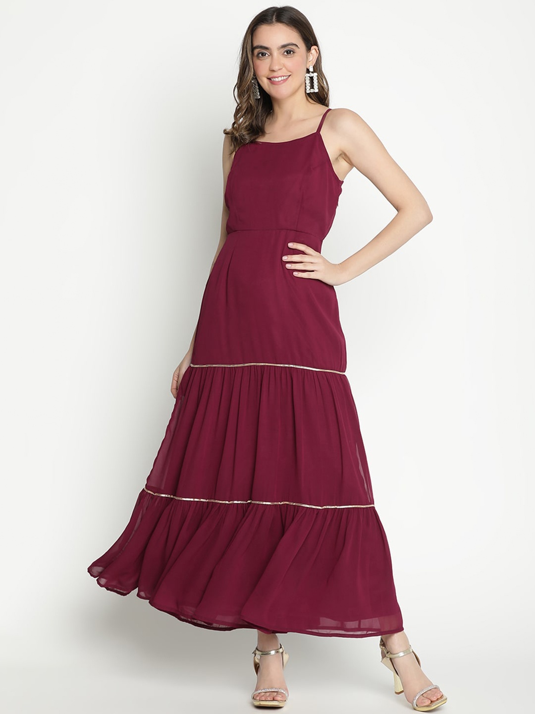 

DRAAX Fashions Shoulder Straps Maxi Dress, Maroon