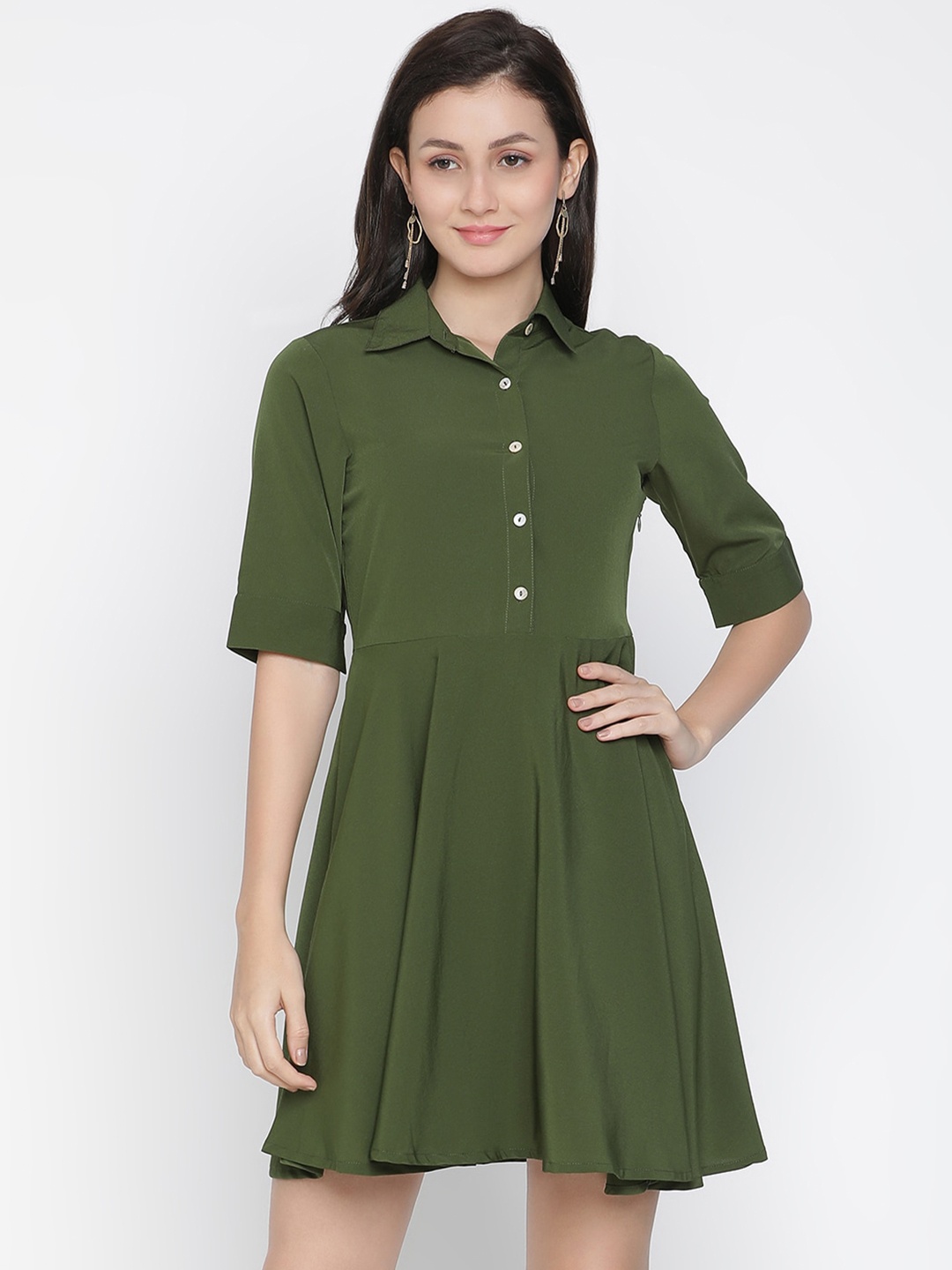 

DRAAX Fashions Crepe Shirt Style Dress, Green