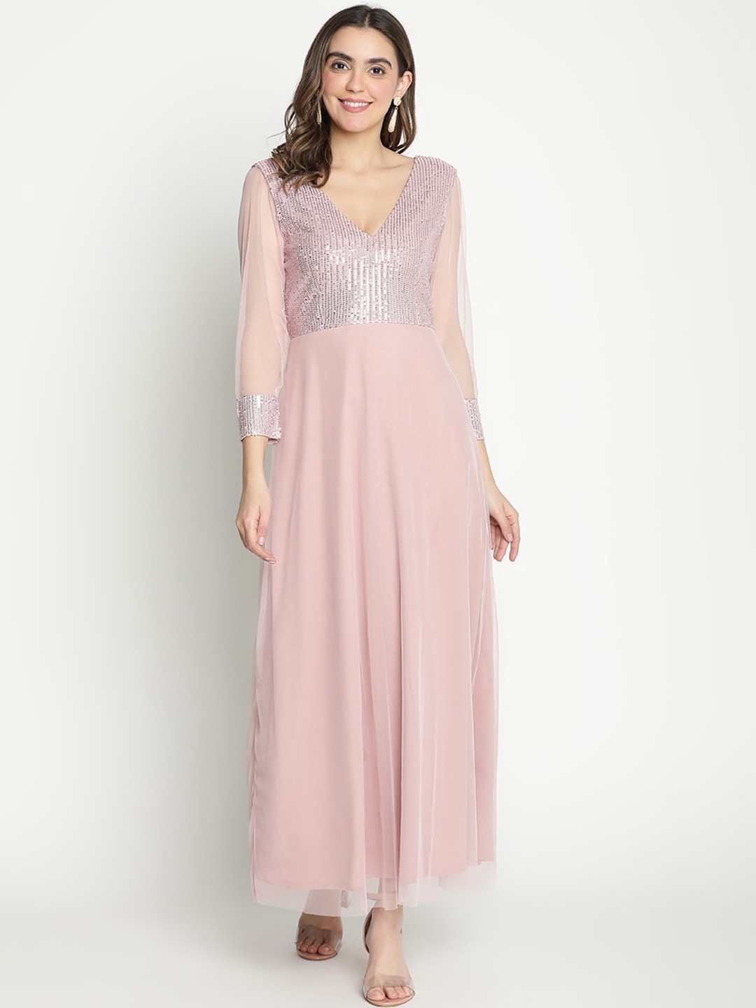 

DRAAX Fashions Embellished V-Neck Maxi Dress, Pink