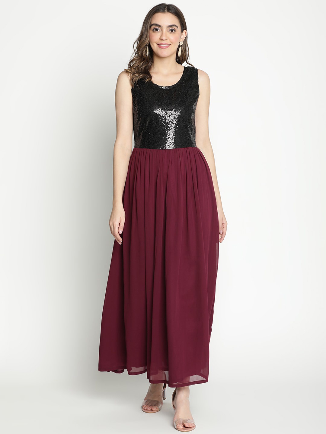 

DRAAX Fashions Embellished Crepe Maxi Dress, Black