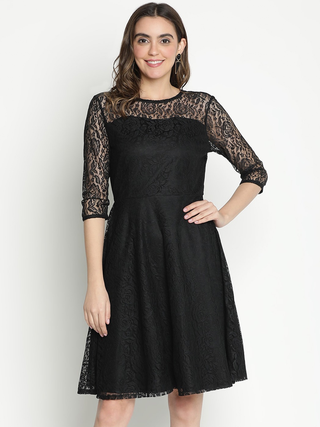 

DRAAX Fashions Self Design Fit & Flare Dress, Black